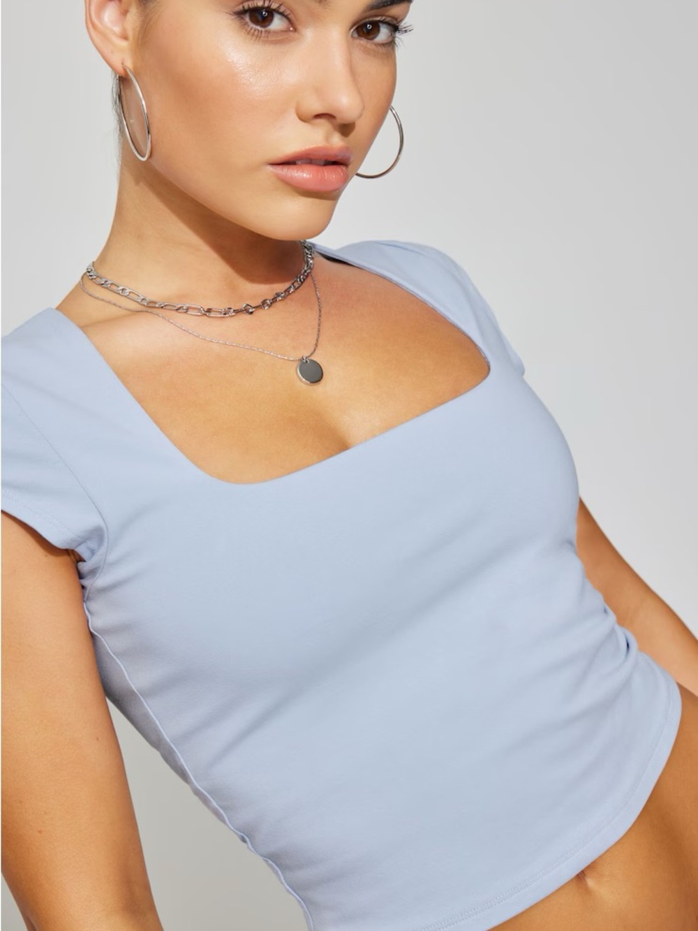 Garage Light Blue Square Neck Crop Top